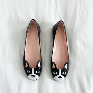 Kate Spade NWT NIB Winthrop Boston Bull Terrier Black and White Ballet Flats 7.5